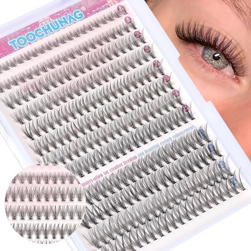 TOOCHUNAG Lash Clusters 8-16 Natural Eyelash Clusters 100pcs C Curl Wispy Individual Lashes Left&Right DIY Lash Extension Thin Band Cluster Eyelashes Extensions TOOCHUNAG