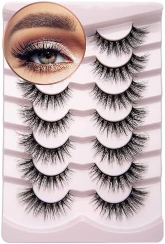 False Eyelashes Natural Look 7 Pairs 3D Faux Mink Lashes Onlyall Short Fake Eye Lashes Pack for Small Eyes 13mm A01 Onlyall