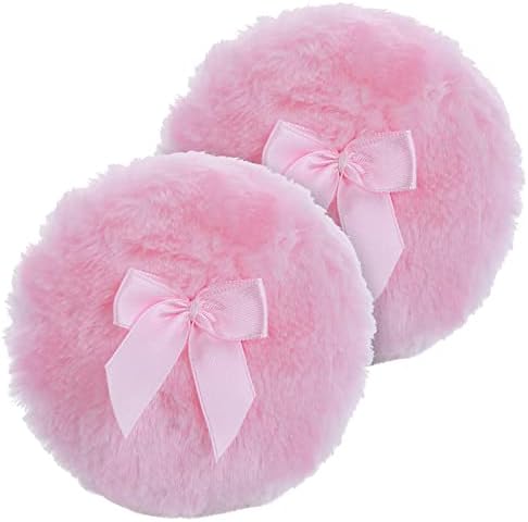 Sibba Large Fluffy Powder Puff, 4 Inch Ultra Soft Washable Reusable Velour Face Body Powder Puff Loose Powder Puffs Wet Dry Makeup Tool (Pink) Sibba