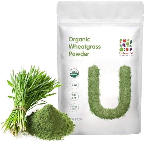 UNLEASH'D ORGANIC Organic Wheatgrass Powder (Порошок) 16 oz (Унции) Green Superfood Powder Vegan Friendly Rich in Immune Vitamins Fibers and Minerals UNLEASH'D ORGANIC