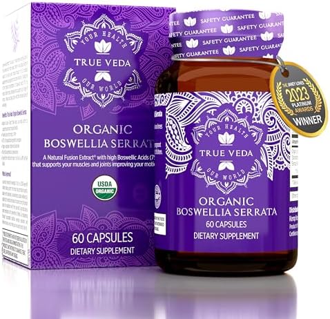 Organic Boswellia Extract Capsules (Капсулы) - Boswellia Serrata Extract Capsules | USDA Organic Supplement | 5:1 Extract | Max Strength 75% Boswellic Acid | Boswellia Complex | 60 Vegan Boswellia Capsules True Veda