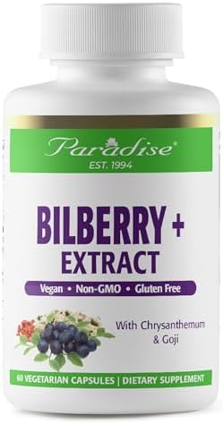 Paradise Herbs Bilberry with Goji & Chrysanthemum Supplements, Super Potent, Ultra Pure, Non GMO, Gluten Free, Vegan, 60 Vegetarian Capsules (Вегетарианские капсулы) Paradise Herbs