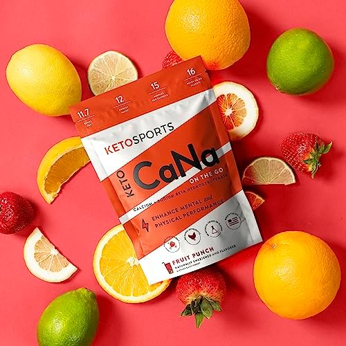 New KetoCaNa GO (Fruit Punch) Single Serve Dietary Ketone Supplement for Physical and Mental Performance, Keto and Paleo-Friendly, Naturally Sweetened and Flavored 16 Stick Packs KetoSports