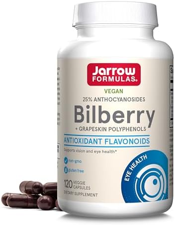 Jarrow Formulas Bilberry + Grapeskin Polyphenols, Vision and Eye Health, 60 Veggie Capsules (Капсулы на растительной основе), Up to a 30 Day Supply Jarrow Formulas