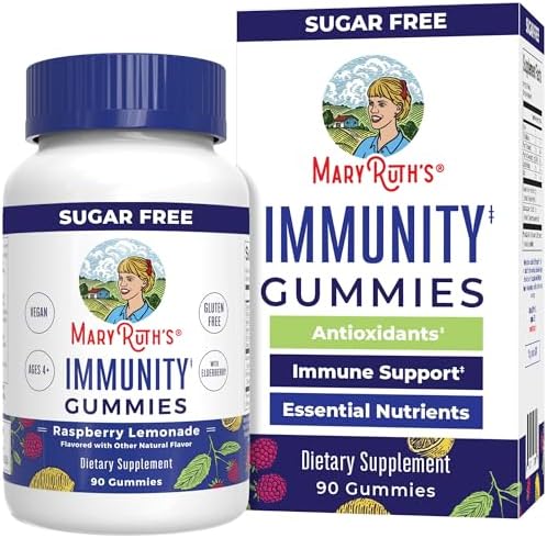 MaryRuth Organics Sugar Free Immunity Gummies (Жевательные конфеты), Powerful Blend, Elderberry Vitamin C & Zinc, Vitamin D3 & Echinacea, Immune Support Supplement & Gummies for Kids & Adults, Vegan, Non GMO, 90ct MaryRuth Organics