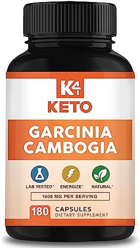 Garcinia Cambogia 1600 mg (180 Capsules (Капсулы)) - Pure Natural Extract Supplement Pills - Standardized Garcinia Cambogia Alternative to Drops (Капли), Gummies (Жевательные конфеты), Liquid (Жидкость), Tea & Powder (Порошок) K4 Keto