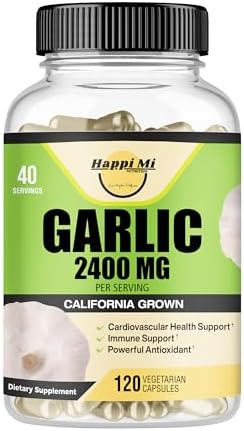 Garlic Capsules (Капсулы) 2500mg - Made with Organic Garlic Bulbs, California US Grown - Natural Immune Support Supplement 40 Day Supply Happi Mi Nutrition