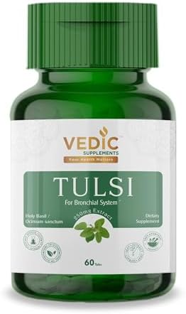 Vedic Tulsi Tablets (Таблетки) Supplements - Basil Leaf Extract - 250 MG - 60 Count Vedic Juices