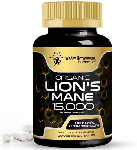 Lions Mane Supplement Capsules (Капсулы) - 120 Count - Mushroom Supplement, Brain Supplements for Memory and Focus, Lion's Mane Mushroom Capsules Organic - Cognitive and Immune Support, Focus Supplement WELLNESS LABSRX