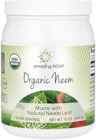 Amazing India USDA Certified Organic Neem Powder (Порошок) (Non-GMO) 16oz - Promotes Blood Purification, Healthy Immunity & Healthy Skin Amazing India