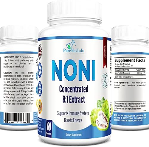 Noni Capsules (Капсулы) - Concentrated 8:1 Noni Fruit Extract Superfood (Morinda Citrifolia) Equivalent to 4000mg Noni Fruit, Immune Support - 60 Capsules YUMMYVITE