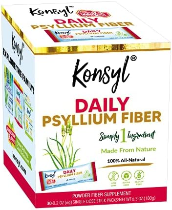 Konsyl Daily Psyllium Fiber Stick Packs - On-The-Go Fiber Supplement Powder (Порошок) - Convenient, All-Natural Soluble Fiber, Gluten-Free & Sugar-Free, Vegan & Keto - 30 Packets (Пакеты ) Konsyl