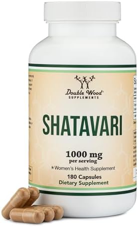 Organic Shatavari Capsules (Капсулы) - 1,000mg Organic Shatavari Powder (Порошок) Per Serving (Порция) (180 Capsules, 90 Day Supply) for Hormone Balance and Prolactin Production (Non-GMO, Gluten Free, Vegan Safe) by Double Wood Double Wood Supplements