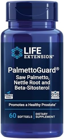 Life Extension PalmettoGuard® Saw Palmetto, Nettle Root and Beta-Sitosterol, Supports Healthy Prostate Function & Hormone Metabolism, 160 mg of Saw Palmetto for Men, Gluten-Free, Non-GMO, 60 softgels Life Extension