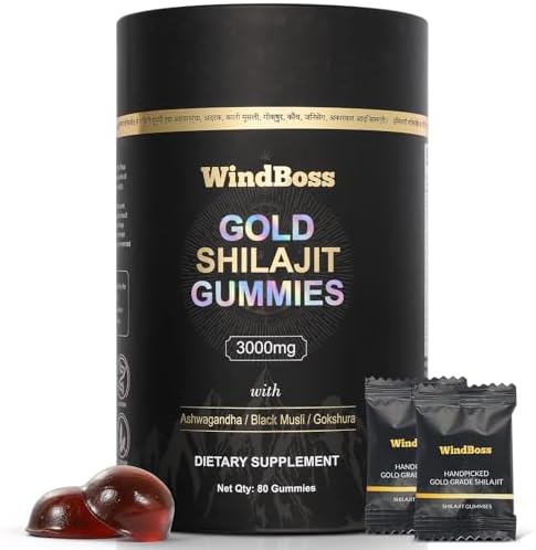 Shilajit Gummies | Gold Grade Himalayan Shilajit with Ashwagandha, Gokshura for Men & Women | Individually Wrapped | 85+ Trace Minerals & Natural Fulvic Acid | Focus & Energy 80 Gummy WindBoss