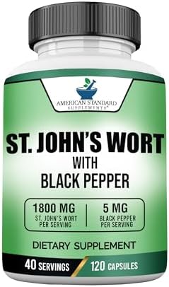 American Standard Supplements St. John’s Wort 1800mg Per Serving (Порция) with Black Pepper Fruit Extract - Vegan, Gluten Free, Non-GMO, 120 Capsules (Капсулы), 40 Servings (Порции) American Standard Supplements