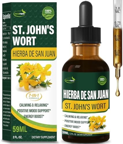 St John's Wort Herb (Hierba de San Juan) Drops (Капли) for Mood Support, Calming & Relaxing, Energy Boost Supplement with Hypericum Perforatum Chamomile Ginseng Extract. Suplemento para Estres. 2oz Verdeherb