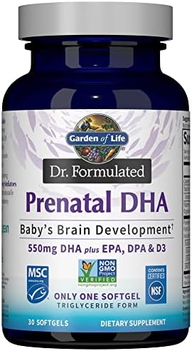 Garden of Life Dr. Formulated Prenatal DHA Fish Oil - 550mg DHA & DPA in Triglyceride Form 100% DV Vitamin D3, Single Source, Mercury Free Omega 3 DHA Supplements for Women's Health, 30 Softgels (Мягкие капсулы) Garden of Life