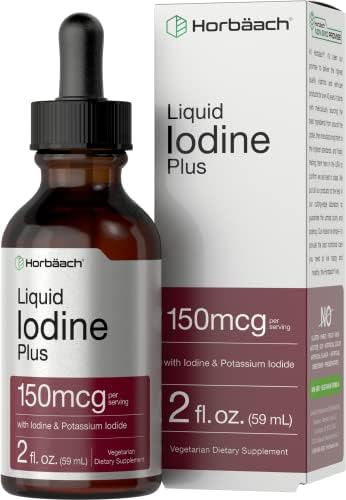 Horbäach Liquid (Жидкость) Iodine Drops (Капли) | 2 fl oz (Жидкие унции) | 150 mcg | Iodine & Potassium Iodide Liquid Tincture | Vegetarian, Non-GMO, Gluten Free Supplement Horbäach