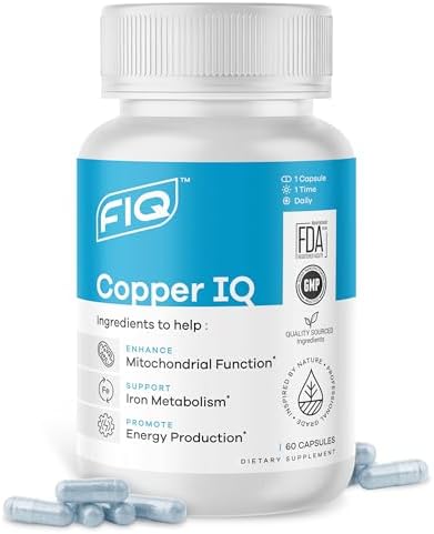 FIQ - Copper IQ - Copper Supplements with Copper Bisglycinate - Energy Support & Mitochondrial Support - Chelated Copper, High Absorption - 60 Capsules (Капсулы) FIQ