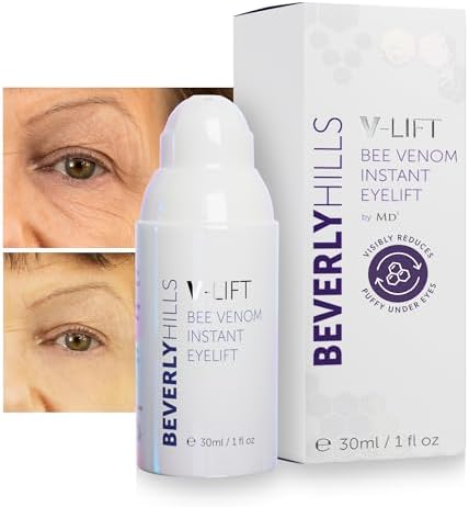 Beverly Hills V-Lift Instant Eye Lift and Eye Tuck Bee Venom Serum for Puffy Eyes, Dark Circles, Wrinkles, and Under Eye Bags Treatment for Women and Men | 30mL (120 Day Supply) Beverly Hills