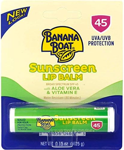 Banana Boat Aloe Vera with Vitamin E Sunscreen Lip Balm SPF 45 - .15 oz, Pack of 6 BANANA BOAT