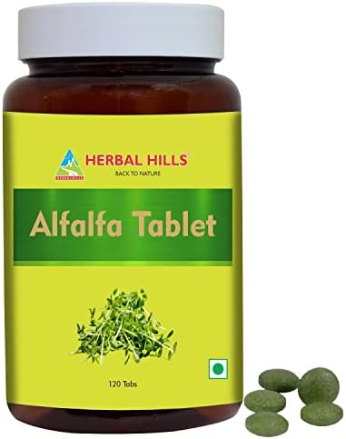 HERBAL HILLS Alfalfa Tablets (Таблетки) | 120 Count | Source of Vitamin A | Natural Green Superfoods HERBAL HILLS