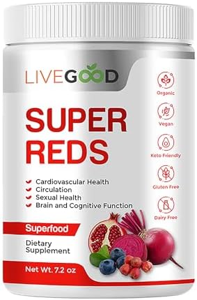 LIVEGOOD™ Organic Super Reds with Alfalfa, Barley Grass, Beet Root, Pomegranite, Grape Seed, Vegan, Gluten Free, 7.2 oz (Унции). LIVEGOOD