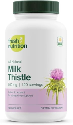 Fresh Nutrition Organic Milk Thistle Supplement - 2000mg Potent Strength – 4 Month Supply – Silymarin Thistle Seed Standardized Extract 4:1 - Made in The USA - 120 Capsules (Капсулы) Fresh Nutrition