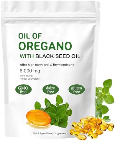 2 in 1 6000mg Oil of Oregano with Black Seed Oil 200mg, Oil of Oregano Softgels (Мягкие капсулы), 300 Softgel Capsules (Капсулы) Diehous