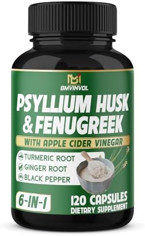 BMVINVOL Psyllium Husk Fiber Supplement t with Fenugreek, Apple Cider Vinegar, Turmeric, Ginger, Black Pepper- Digestion Health Support - 60 Capsules (Капсулы) BMVINVOL