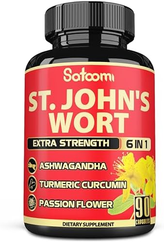 Satoomi St. John's Wort Capsules (Капсулы) Extract Supplement 5050mg - 90 Veggie Caps (Вегетарианские капсулы) 3-Month Supply - Ashwagandha Root, Turmeric Curcumin Root, Passion Flower & more Satoomi