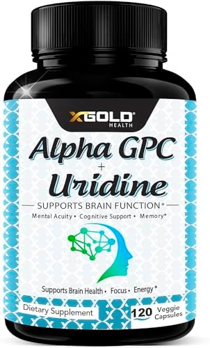 Alpha GPC Choline 600mg + Uridine Monophosphate 300mg-2-in-1 Nootropic Supplement Helps Boost Focus, Energy & Cognitive Performance -Potent Mood Enhancer & Brain Focus Supplements -120 Veggie Capsules (Капсулы на растительной основе) X Gold Health