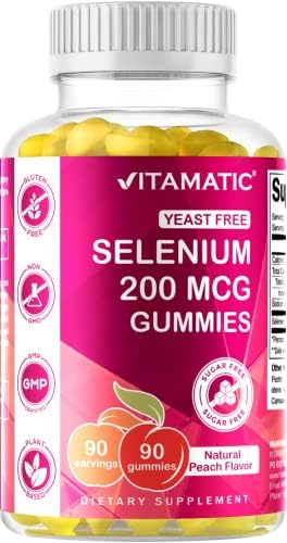 Vitamatic Yeast Free Selenium Gummies (Жевательные конфеты) 200mcg as Selenomethionine Supplement Essential Trace Mineral with Superior Absorption 90 Pectin Based Gummies Vitamatic