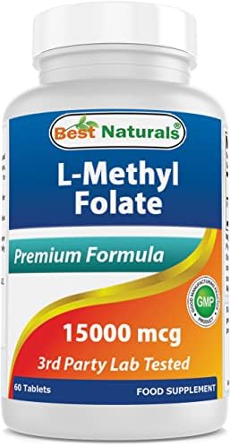 Best Naturals Methyl Folate 15000 mcg (15mg) (Most Bio-Available) 60 Tablets - Supports Cell Formation Growth Function, Brain, Memory, Cardiovascular Health (60 Count (Pack of 1)) Best Naturals