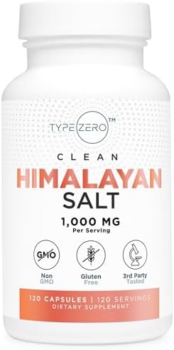 Type Zero Pink Himalayan Salt 1000mg, 120 Capsules (Капсулы) - 320mg Sodium Per Serving (Порция) - Non-GMO, Gluten Free Type Zero