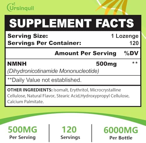 Sublingual NMNH 500mg (Dihydronicotinamide Mononucleotide) (120 Servings (Порции), NMNH 500mg per Serving (Порция)) NAD Supplement to Boost NAD Levels as We Age, for Anti-Aging, Energy, Immunity, Focus - 120 Count Ursinquil