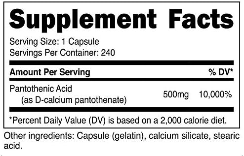 Nutricost Pantothenic Acid (Vitamin B5) 500mg, 240 Capsules (2 Bottles) Nutricost