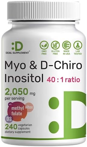 Myo-Inositol & D-Chiro Inositol Supplement (40:1) 2,050mg Per Serving (Порция), 240 Veggie Capsules (Капсулы на растительной основе) – with Folate, Vitamin D3, & Vitex Complex – Women Health Supplements – Non-GMO DEAL SUPPLEMENT