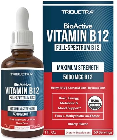 BioActive Vitamin B12 5000 mcg | Contains 3 BioActive B12 Forms Plus Methylfolate Cofactor - Methyl B12, Adenosyl B12 & Hydroxy B12 | Sublingual Form, Cherry Flavor, Organic, Vegan (60 Servings (Порции)) Triquetra Health