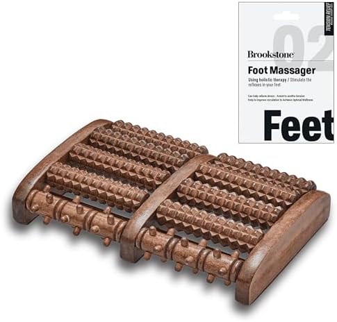 Brookstone - Foot Roller Massager for Plantar Fasciitis Relief - Dual Wood Foot Massager Tool - Stimulate Foot Reflexes & Relieve Stress - Wide Feet Massager Useful Gift for Elderly, Mom & Dad Brookstone