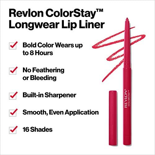 Revlon Lip Liner, Colorstay Lip Makeup with Built-in-Sharpener, Longwear Rich Lip Colors, Smooth Application, 630 Nude, 0.01 oz Revlon