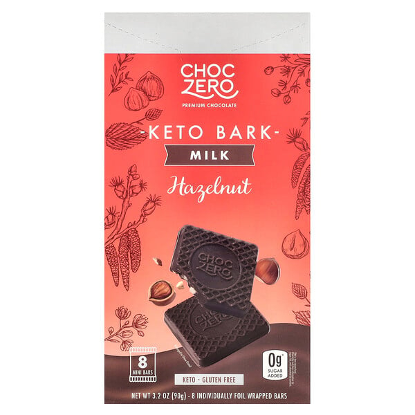 Keto Bark, Milk Chocolate, Hazelnut, 8 Mini Bars, 3.2 oz (Унции) (90 g) ChocZero