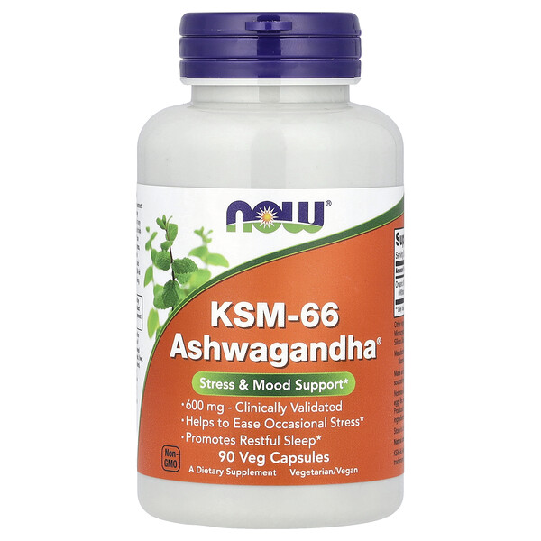 KSM-66 Ashwagandha®, 600 mg, 90 Veg Capsules (Вегетарианские капсулы) NOW Foods