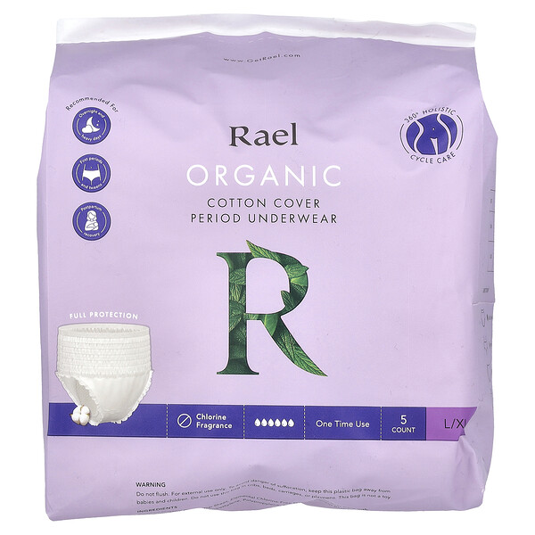 Organic Cotton Cover Period Underwear, L/XL , 5 Count Rael