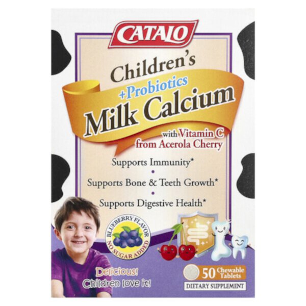 Children's Milk Calcium + Probiotics with Vitamin C , 50 Chewable Tablets (Жевательные таблетки) CATALO