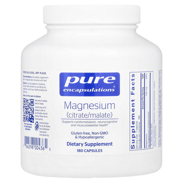 Magnesium (Citrate/Malate), 180 Capsules (Капсулы) Pure Encapsulations