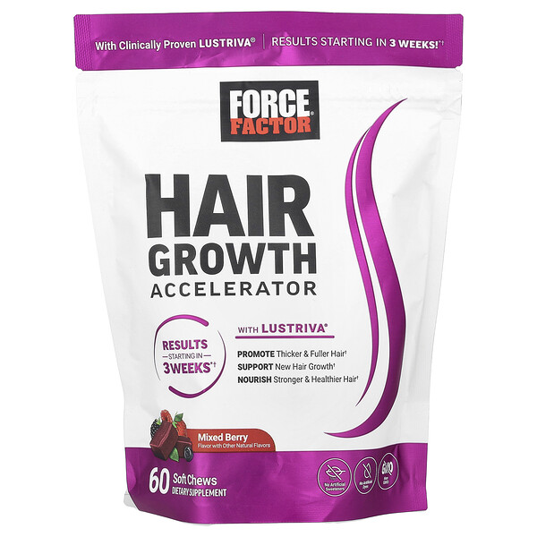 Hair Growth Accelerator, Mixed Berry, 60 Soft Chews (Мягкие жевательные конфеты) Force Factor