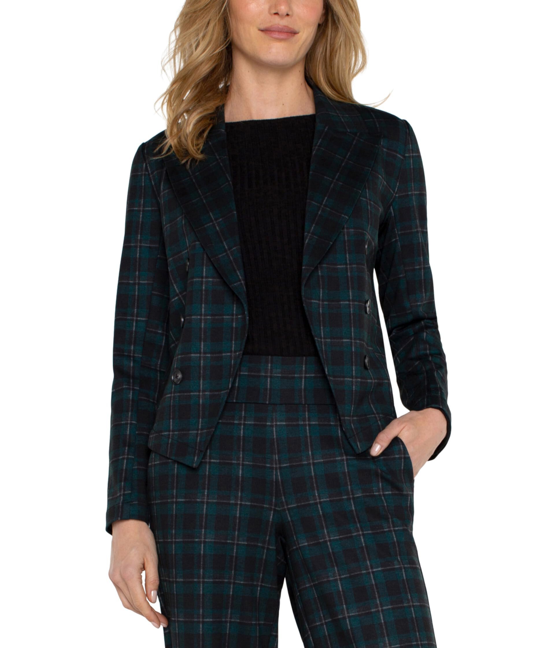 Женский Блейзер Liverpool Los Angeles Open Front Blazer Tartan Plaid Knit Liverpool Los Angeles