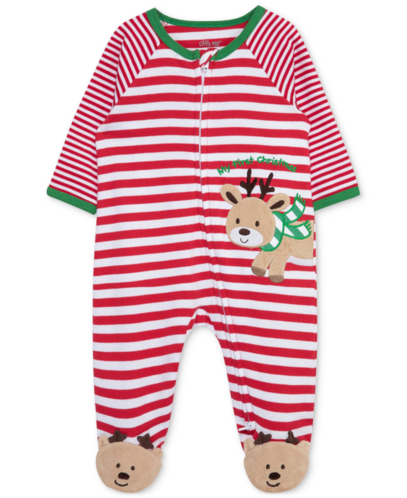 Мужские Детские Ромперы Little Me My 1st Christmas Cotton Striped Reindeer Footed Coverall Little Me